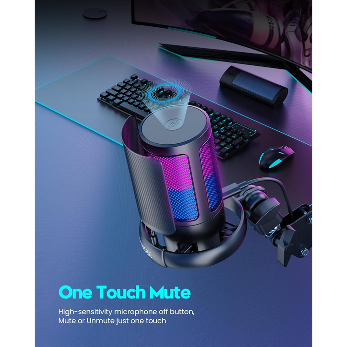 Мікрофон ігровий COCONISE RGB для ПК, стримінгу, подкасту, студії. USB мікрофон з 3.5 мм роз'ємом, регулюванням гучності та виносним кріпленням