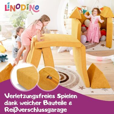 Linodino® дитяче ігрове крісло-диван з м'яких кубиків | Дитячий диванчик та куточок для ігор | Кубики для дітей | Сертифікат Oeko-Tex 100 | Бджолиний колір