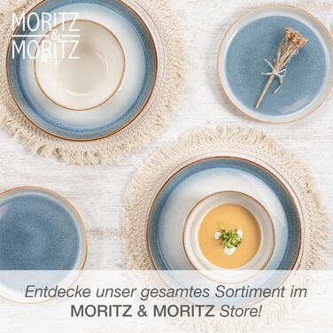 Набір посуду Moritz & Moritz TARENTO 48 предметів (12 осіб) - 48-місний набір посуду з високоякісної кераміки, 12 обідніх тарілок, 12 десертних тарілок, 12 супових тарілок та 12 чашок, блакитний колір