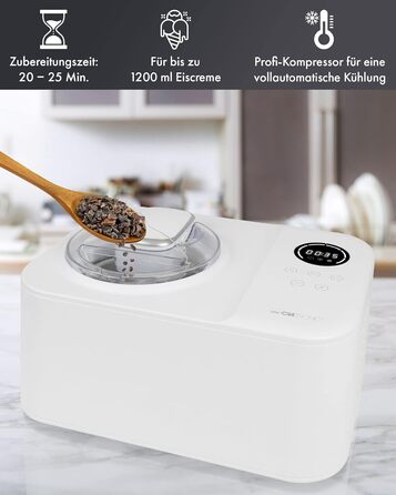 Морозивниця з компресором Clatronic ICM 3784, автоматична, 1,2 л, для морозива, сорбету, фрозен-йогурту, таймер, 110 Вт