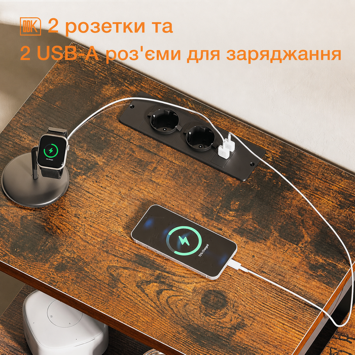 Комод ODK з шухлядами, 2 USB і 2 розетки, багатофункціональна тумба для спальні та вітальні, міцна і довговічна, 132×30×88 см, вінтаж і чорний