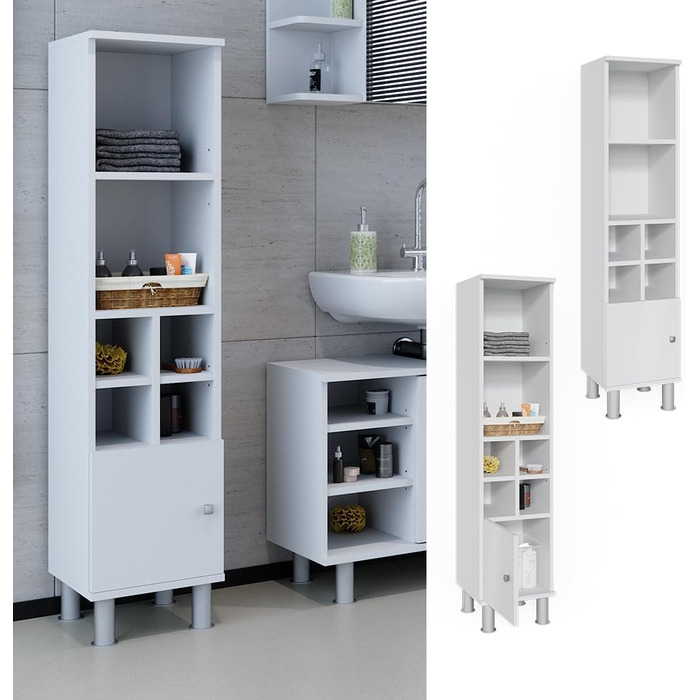 Пенал для ванної Vicco Fynn, білий, 30x130.6 см, з малою дверцятком