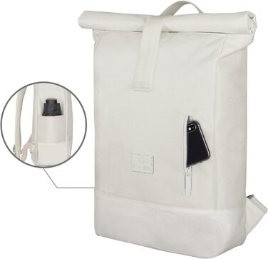 Рюкзак Johnny Urban Robin Medium Rolltop, водостійкий, для жінок і чоловіків, з відділенням для ноутбука, 15 л, кремово-білий, для університету, бізнесу та велосипеда, екологічний
