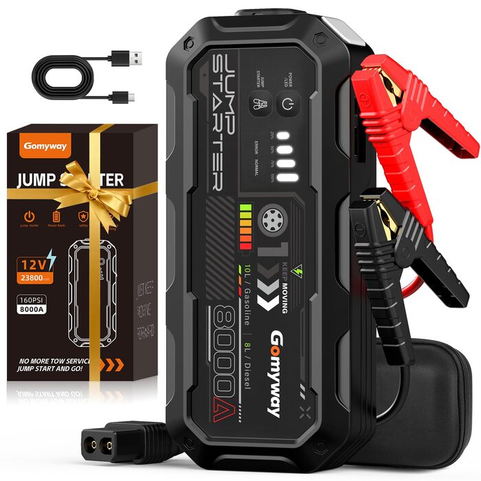 Бустер для автомобіля 8000A Powerbank Jump Starter для дизельних двигунів до 12л та бензинових до 10л
