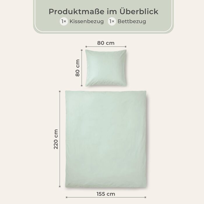Преміальна постільна білизна LAYNENBURG Mako Satin, 100% бавовна, охолоджуюча літня комплектація (підодеяльник 155x220 см, наволочка 80x80 см), шавлієвий колір, Oeko-TEX 100