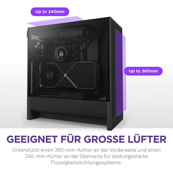 NZXT H5 Flow – компактний ігровий ATX Midi Tower корпус для ПК, високий повітряний потік, 2 вентилятори 120 мм, підтримка радіатора 360 мм спереду та 240 мм зверху, чорний