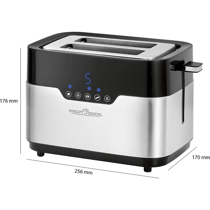 Тостер ProfiCook PC-TA 1170 з сенсорним управлінням, 2 скибки, підігрів булочок, 7 ступенів підсмажування, нержавіюча сталь, чорний