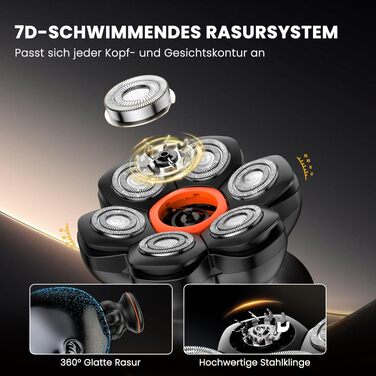 Машинка для гоління голови MAXGROOM Herren 7D, водонепроникна IPX6, з USB-C зарядкою, чорна