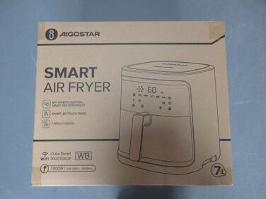 Розумна аерофритюрниця Aigostar Cube, 1900 Вт, 7 л, Wi-Fi, сенсорний LED-екран, 7 програм, 20 рецептів, DIY-меню