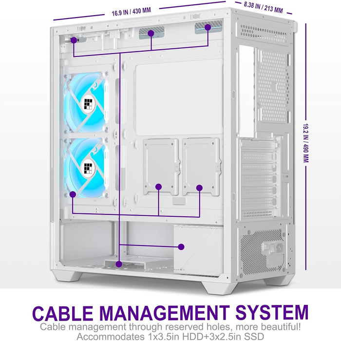 Ігровий корпус для ПК FOIFKIN F1 білий, ATX Mid-Tower, 5 ARGB PWM вентиляторів, 270° панорамне скло