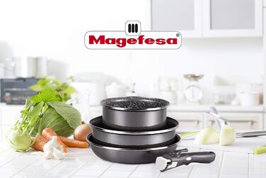 Набір посуду Magefesa K2, 3 предмети, знімна ручка, емальована сталь, дзеркальна поверхня