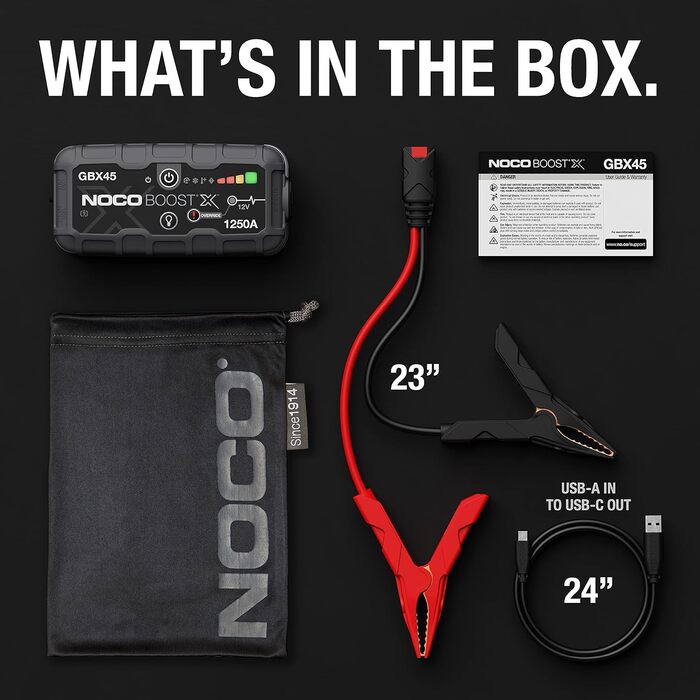NOCO Boost X GBX45: Портативний пусковий пристрій Powerbank – 1250A, для бензинових двигунів до 6.5L та дизельних до 4.0L