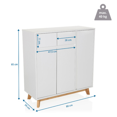 Тумба для взуття / комод ESTHA 80x34x85 см 2 висувних ящика 3 двері білий hjh LIVING