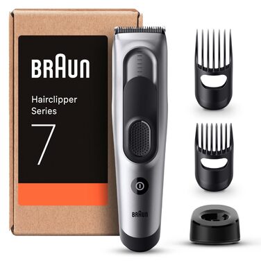 Машинка для стрижки Braun Series 7 HC7590: професійна, акумуляторна, 17 насадок, миється, сіра