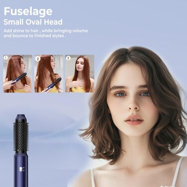 UKLISS 6-в-1 Hairstyler: Фен-щітка для волосся з насадкоми, автоматична плойка, професійний фен-розкручувач для об'єму та укладки (Синій)