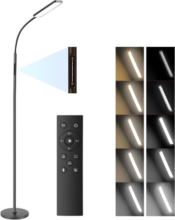 Торшер BBHome LED 10Вт з димером, 4 кольорові температури, сенсорне та дистанційне керування, таймер 1 год, чорний, для вітальні, спальні, офісу
