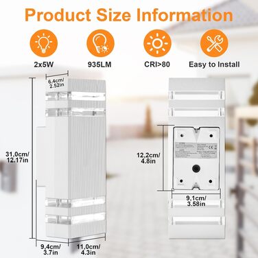 Стіна LED-світильник вуличний IP65 GU10 Up-Down, підсвітка фасаду будинку та тераси, тепле біле світло 3000K, сірий (1 шт.)