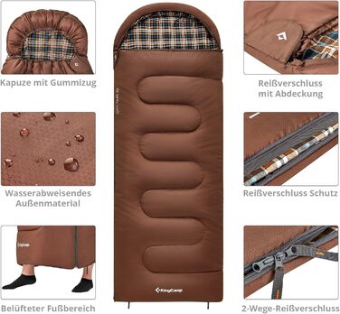 Зимовий спальний мішок KingCamp Cloud 400 XL широкий, бавовна, до -15°C