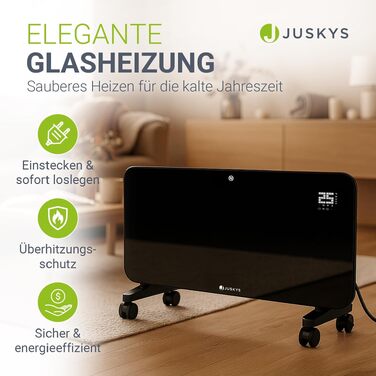 Скляний конвектор Juskys Glasheizung 2000W: електричний обігрівач зі стіновим та підлоговим кріпленням, керуванням через додаток, LED-дисплеєм, таймером та пультом ДК