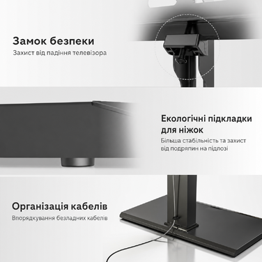 Стійка для телевізора FITUEYES на підставі з заліза, поворотна, регульована по висоті, для екранів 50-80 дюймів (до 50 кг), VESA 800x400 мм, чорна