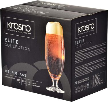 Склянки для пива Krosno Biergläser 500 мл, набір 6 шт. Універсальні склянки для пива та крафтового пива, елегантний дизайн 