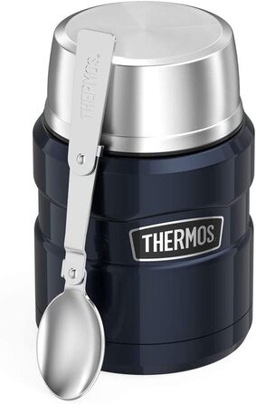Термос-контейнер для їжі Thermos King 0,45 л з ложкою, темно-синій, з гравіюванням імені
