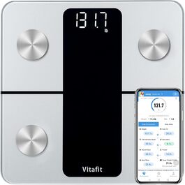 Ваги для аналізу складу тіла Vitafit з Bluetooth і додатком, вимірювання жиру, м'язової маси, ІМТ, білка, BMR, срібні