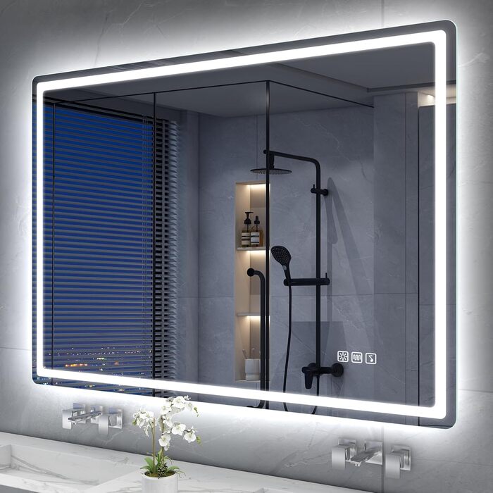 Дзеркало для ванної кімнати S'bagno з підсвічуванням Bluetooth 100x70 см, LED, антизапар, регулювання кольору, IP44