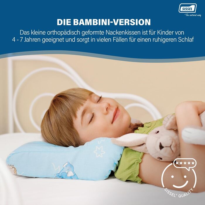Ортопедична подушка для дитини Sissel® Soft Bambini | 4-7 років | Ергономічна підтримка шиї | Віскоеластична піна | Зручна у подорожах | 37x25 см