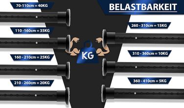 Штанга для душу без свердління 160-210 см, Ø 32 мм, з кріпленнями - штанга для душу з кріпленнями для вікон, перегородок та кухні (110-160 см, матовий чорний)