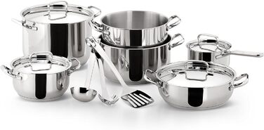 Набір каструль Lagostina Sfiziosa з нержавіючої сталі 13 предметів, для всіх типів плит, 3-шаровий дно Lagoseal-Plus, з кришками та кухонними приладдями