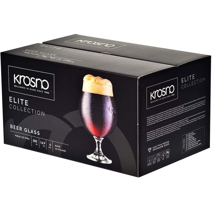 Набір склянок для темного пива Krosno Dunkel Stout 500 мл, 6 шт, колекція Elite, для дому та вечірок, можна мити в посудомийці