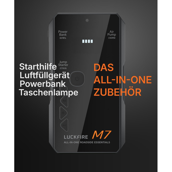 Портативний пусковий пристрій Smart Starthilfe Powerbank для автомобіля 12V з компресором, 150 PSI, 60Wh - для бензинових та дизельних двигунів до 8,5L та 6,5L відповідно