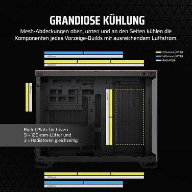 Корпус для ПК CORSAIR 2500X mATX, подвійна камера, загартоване панорамне скло, сумісний з реверсивним підключенням материнської плати, без вентиляторів, чорний/горіх