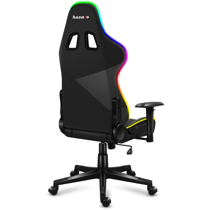 Ігрове крісло Huzaro Force 6.2 Black RGB з LED підсвіткою, еко-шкіра, тканина, карбон, до 130 кг, регульована висота, підголівник, поперекова підтримка, ергономічне, чорне