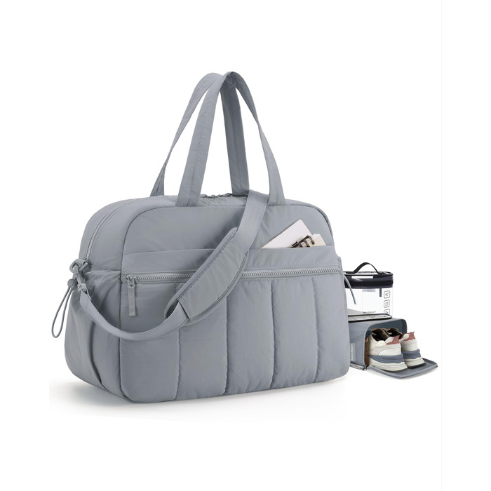 Спортивна сумка-даффл BAGMART Puffer на 24 л для жінок, містка сумка для подорожей та вікендів (темно-сіра, L)