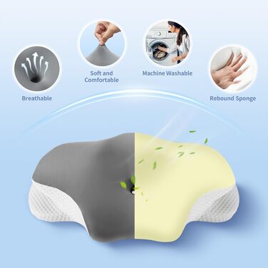 Подушка для шиї з піни Memory Foam, ергономічна для сну на боці, спині, животі, зі знімним чохлом