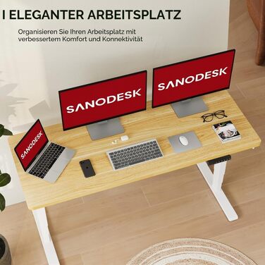 Регульований по висоті письмовий стіл SANODESK 120×80 см, електричний стіл для роботи стоячи та сидячи, два двигуни, USB-порт, пам'ять позицій та захист від зіткнень (Сірий/Чорний)