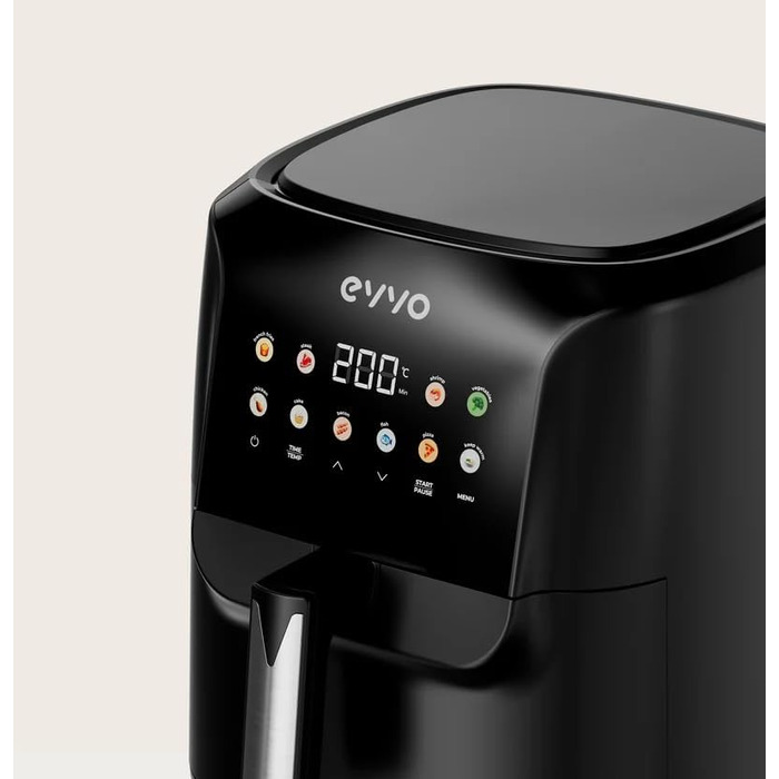 Аерофритюрниця EVVO з подвійним кошиком 8 л, 2800 Вт, без олії, антипригарне покриття, 10 програм, чорна
