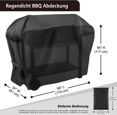 Чохол для гриля bemece 170x61x117 см, водонепроникний, зносостійкий, захист від ультрафіолету, 420D Оксфорд, універсальний для Weber, Brinkmann, Char Broil