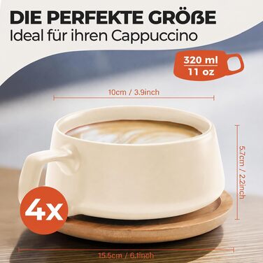 Набір керамічних чашок для капучино MIAMIO Luxe (4 шт по 280 мл), колір Cream Rose
