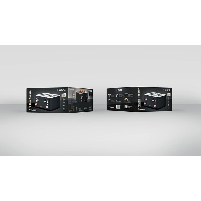 Тостер ECG ST 4768 Timber Black, 4 скибки, чорний, дерево