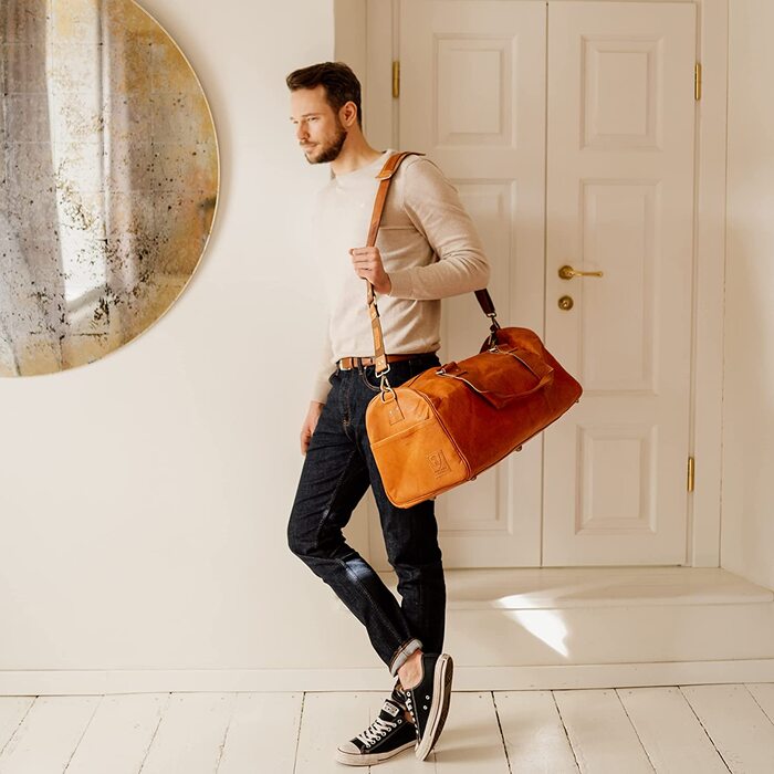 Дорожня шкіряна сумка Berliner Bags Oslo, коричнева, 45 л, для жінок і чоловіків