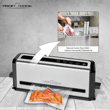 ProfiCook PC-VK 1080 Вакуумний пакувальник з насосом для Sous Vide | 12 л/хв, нержавіюча сталь, 10 пакетів
