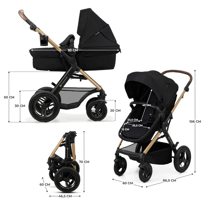 Дитяча коляска Kinderkraft MOOV2 4 в 1 з автокріслом I-SIZE, чорна (CLASSIC)