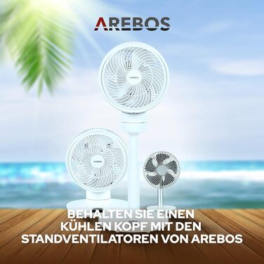 Вентилятор Arebos 55Вт, 3D осциляція, 23 см, тихий, регульована висота, 4 швидкості, таймер, дистанційне керування