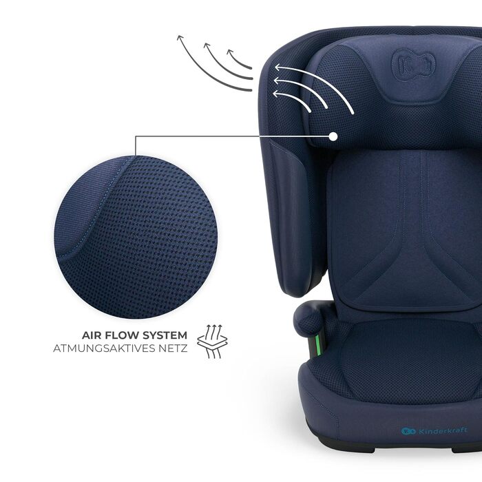 Автокрісло Kinderkraft UNITY 2 i-Size, 100-150 см, 3,5-12 років, регульована підголівник, AIR FLOW, 5 положень спинки, блакитне