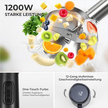 Занурювальний блендер 6-в-1 Stabmixer 1200W зі сталевою ніжкою, регулюванням швидкості та турборежимом, з подрібнювачем (600мл) та спінювачем молока, білий