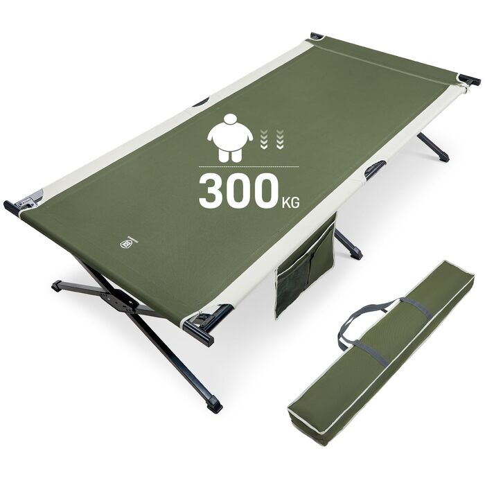 Розкладне ліжко для кемпінгу EVER ADVANCED XXL (214x106 см), посилене кемпінг-ліжко до 300 кг для відпочинку на природі, пляжі та вдома (Зелене)