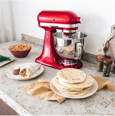 Кухонна машина KitchenAid Artisan — планетарний міксер з 2 чашами та 3 насадками з нержавіючої сталі, 4.8 л, колір: червоний (Liebesapfelrot)